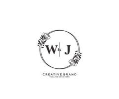 initial WJ letters hand drawn feminine and floral botanical logo suitable for spa salon skin hair beauty boutique and cosmetic company. vector