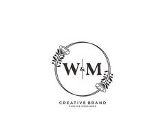 initial WM letters hand drawn feminine and floral botanical logo suitable for spa salon skin hair beauty boutique and cosmetic company. vector