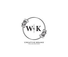 initial WK letters hand drawn feminine and floral botanical logo suitable for spa salon skin hair beauty boutique and cosmetic company. vector