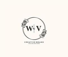 initial WV letters hand drawn feminine and floral botanical logo suitable for spa salon skin hair beauty boutique and cosmetic company. vector