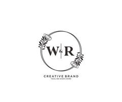 initial WR letters hand drawn feminine and floral botanical logo suitable for spa salon skin hair beauty boutique and cosmetic company. vector