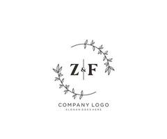 initial ZF letters Beautiful floral feminine editable premade monoline logo suitable for spa salon skin hair beauty boutique and cosmetic company. vector