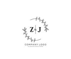 initial ZJ letters Beautiful floral feminine editable premade monoline logo suitable for spa salon skin hair beauty boutique and cosmetic company. vector