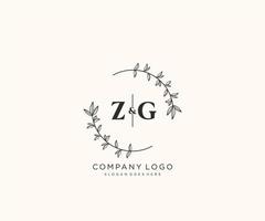 initial ZG letters Beautiful floral feminine editable premade monoline logo suitable for spa salon skin hair beauty boutique and cosmetic company. vector