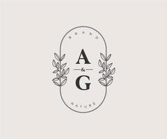 initial AG letters Beautiful floral feminine editable premade monoline logo suitable for spa salon skin hair beauty boutique and cosmetic company. vector