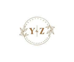 initial YZ letters Beautiful floral feminine editable premade monoline logo suitable for spa salon skin hair beauty boutique and cosmetic company. vector