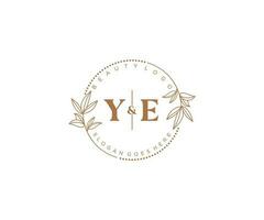 initial YE letters Beautiful floral feminine editable premade monoline logo suitable for spa salon skin hair beauty boutique and cosmetic company. vector