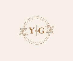 initial YG letters Beautiful floral feminine editable premade monoline logo suitable for spa salon skin hair beauty boutique and cosmetic company. vector