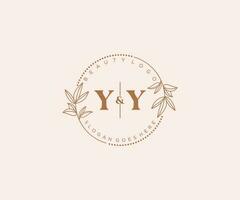 initial YY letters Beautiful floral feminine editable premade monoline logo suitable for spa salon skin hair beauty boutique and cosmetic company. vector