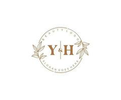 initial YH letters Beautiful floral feminine editable premade monoline logo suitable for spa salon skin hair beauty boutique and cosmetic company. vector