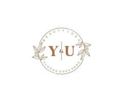 initial YU letters Beautiful floral feminine editable premade monoline logo suitable for spa salon skin hair beauty boutique and cosmetic company. vector
