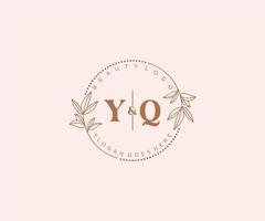 inicial yq letras hermosa floral femenino editable prefabricado monoline logo adecuado para spa salón piel pelo belleza boutique y cosmético compañía. vector