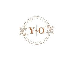 initial YO letters Beautiful floral feminine editable premade monoline logo suitable for spa salon skin hair beauty boutique and cosmetic company. vector