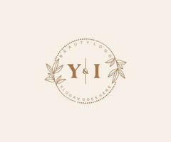 initial YI letters Beautiful floral feminine editable premade monoline logo suitable for spa salon skin hair beauty boutique and cosmetic company. vector