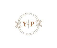 initial YP letters Beautiful floral feminine editable premade monoline logo suitable for spa salon skin hair beauty boutique and cosmetic company. vector