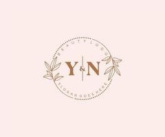 initial YN letters Beautiful floral feminine editable premade monoline logo suitable for spa salon skin hair beauty boutique and cosmetic company. vector