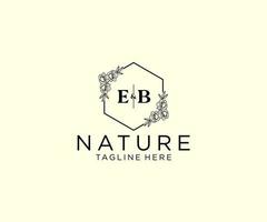 inicial eb letras botánico femenino logo modelo floral, editable prefabricado monoline logo adecuado, lujo femenino Boda marca, corporativo. vector