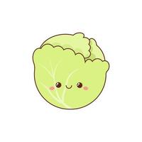 Green cabbage kawaii with a smile on a white background vector