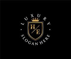 Initial HE Letter Royal Luxury Logo template in vector art for Restaurant, Royalty, Boutique, Cafe, Hotel, Heraldic, Jewelry, Fashion and other vector illustration.