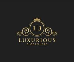 Initial IJ Letter Royal Luxury Logo template in vector art for Restaurant, Royalty, Boutique, Cafe, Hotel, Heraldic, Jewelry, Fashion and other vector illustration.