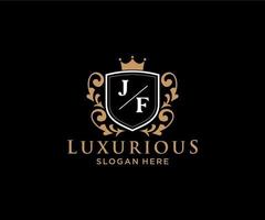 Initial JF Letter Royal Luxury Logo template in vector art for Restaurant, Royalty, Boutique, Cafe, Hotel, Heraldic, Jewelry, Fashion and other vector illustration.