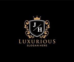 Initial JH Letter Royal Luxury Logo template in vector art for Restaurant, Royalty, Boutique, Cafe, Hotel, Heraldic, Jewelry, Fashion and other vector illustration.