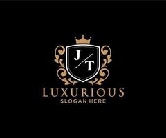 Initial JT Letter Royal Luxury Logo template in vector art for Restaurant, Royalty, Boutique, Cafe, Hotel, Heraldic, Jewelry, Fashion and other vector illustration.