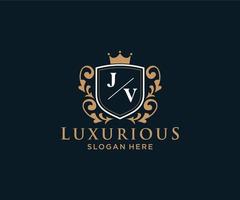 Initial JV Letter Royal Luxury Logo template in vector art for Restaurant, Royalty, Boutique, Cafe, Hotel, Heraldic, Jewelry, Fashion and other vector illustration.