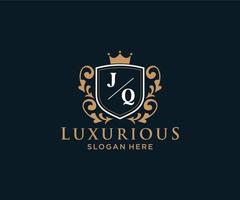 Initial JQ Letter Royal Luxury Logo template in vector art for Restaurant, Royalty, Boutique, Cafe, Hotel, Heraldic, Jewelry, Fashion and other vector illustration.