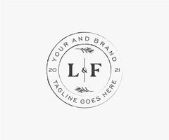 initial LF letters floral frames. Botanical feminine editable premade monoline unique decoration for greeting card, wedding invitation. vector