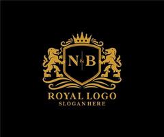 Initial NB Letter Lion Royal Luxury Logo template in vector art for Restaurant, Royalty, Boutique, Cafe, Hotel, Heraldic, Jewelry, Fashion and other vector illustration.