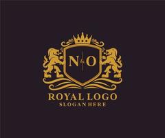 Initial NO Letter Lion Royal Luxury Logo template in vector art for Restaurant, Royalty, Boutique, Cafe, Hotel, Heraldic, Jewelry, Fashion and other vector illustration.