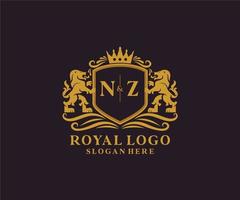 Initial NZ Letter Lion Royal Luxury Logo template in vector art for Restaurant, Royalty, Boutique, Cafe, Hotel, Heraldic, Jewelry, Fashion and other vector illustration.