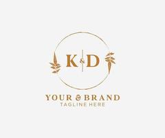 initial KD letters floral frames. Botanical feminine editable premade monoline unique decoration for greeting card, wedding invitation. vector