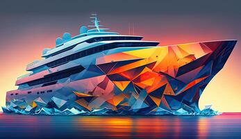 . . Low Polu geometric style ship big yacht. Can be used for graphic design or home decoration. Graphic Art photo