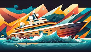 . . Low Polu geometric style ship big yacht. Can be used for graphic design or home decoration. Graphic Art photo