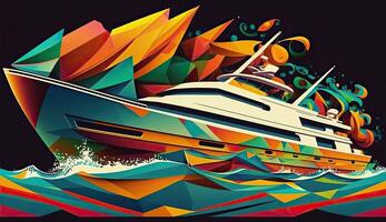 . . Low Polu geometric style ship big yacht. Can be used for graphic design or home decoration. Graphic Art photo