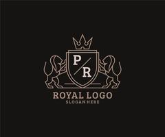 Initial PR Letter Lion Royal Luxury Logo template in vector art for Restaurant, Royalty, Boutique, Cafe, Hotel, Heraldic, Jewelry, Fashion and other vector illustration.