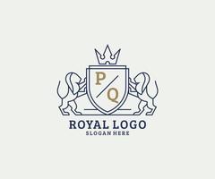 Initial PQ Letter Lion Royal Luxury Logo template in vector art for Restaurant, Royalty, Boutique, Cafe, Hotel, Heraldic, Jewelry, Fashion and other vector illustration.