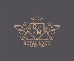 Initial QM Letter Lion Royal Luxury Heraldic,Crest Logo template in vector art for Restaurant, Royalty, Boutique, Cafe, Hotel, Heraldic, Jewelry, Fashion and other vector illustration.