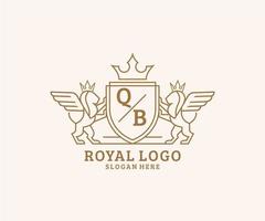 Initial QB Letter Lion Royal Luxury Heraldic,Crest Logo template in vector art for Restaurant, Royalty, Boutique, Cafe, Hotel, Heraldic, Jewelry, Fashion and other vector illustration.
