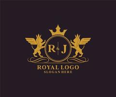 Initial RJ Letter Lion Royal Luxury Heraldic,Crest Logo template in vector art for Restaurant, Royalty, Boutique, Cafe, Hotel, Heraldic, Jewelry, Fashion and other vector illustration.