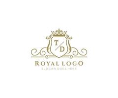 Initial TD Letter Luxurious Brand Logo Template, for Restaurant, Royalty, Boutique, Cafe, Hotel, Heraldic, Jewelry, Fashion and other vector illustration.