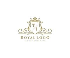 Initial TI Letter Luxurious Brand Logo Template, for Restaurant, Royalty, Boutique, Cafe, Hotel, Heraldic, Jewelry, Fashion and other vector illustration.