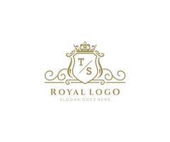 Initial TS Letter Luxurious Brand Logo Template, for Restaurant, Royalty, Boutique, Cafe, Hotel, Heraldic, Jewelry, Fashion and other vector illustration.