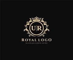 Initial UR Letter Luxurious Brand Logo Template, for Restaurant, Royalty, Boutique, Cafe, Hotel, Heraldic, Jewelry, Fashion and other vector illustration.