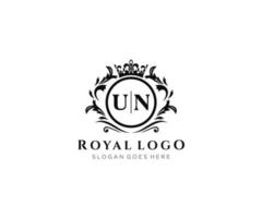 Initial UN Letter Luxurious Brand Logo Template, for Restaurant, Royalty, Boutique, Cafe, Hotel, Heraldic, Jewelry, Fashion and other vector illustration.