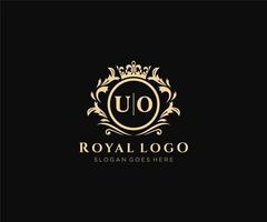 Initial UO Letter Luxurious Brand Logo Template, for Restaurant, Royalty, Boutique, Cafe, Hotel, Heraldic, Jewelry, Fashion and other vector illustration.