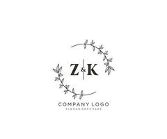 inicial zk letras hermosa floral femenino editable prefabricado monoline logo adecuado para spa salón piel pelo belleza boutique y cosmético compañía. vector