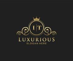 Initial IT Letter Royal Luxury Logo template in vector art for Restaurant, Royalty, Boutique, Cafe, Hotel, Heraldic, Jewelry, Fashion and other vector illustration.